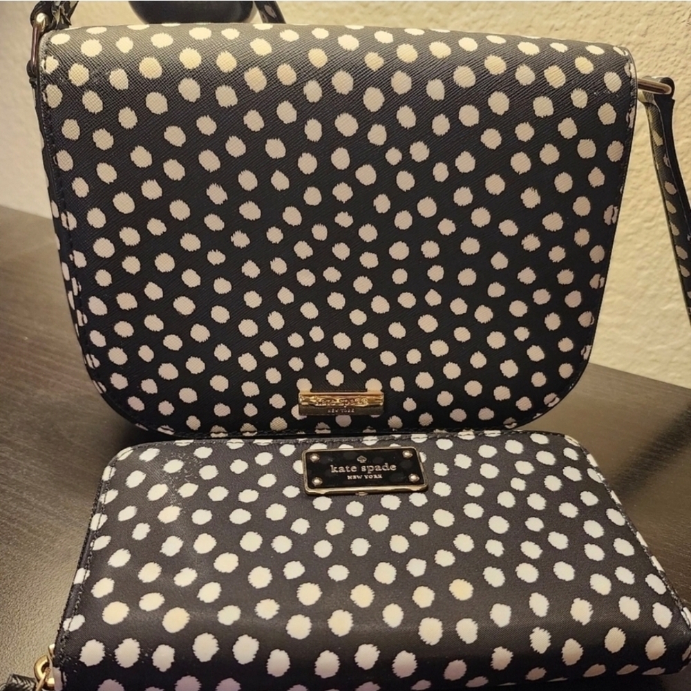 Kate Spade Polka Dot Crossbody Bag Black and White And Matching Wallet
